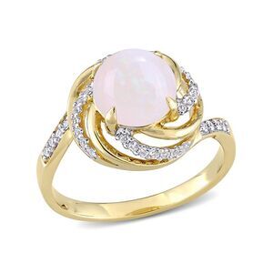 1.39 Carat (ctw) Opal and White Topaz Swirl Ring in Yellow Plated Silver